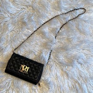 Badgley Mischka black bag purse cross body quilted studded Excellent !